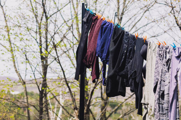 istock A look at a clothes line with laundry on it, in late Spring. 1267020377