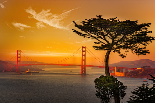The famous Golden Gate Bridge in San Francisco , seen from Lands End