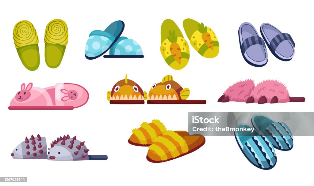 productos quimicos Ver insectos Marcado Ilustración de Juego De Zapatillas De Calzado Para El Hogar Zapato Suave Y  Cómodo Para El Hogar En La Forma Diferente Zapatillas De Par Elemento De  Traje Doméstico Textil O Zapatos De
