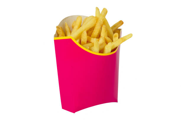 istock Fried potatoes in a red box for frying isolated on a white background. 1267028856