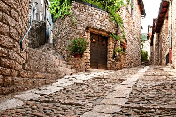 Sainte-Enimie, historic town in Gorges du Tarn in Cevennes national park (Lozere, Occitanie, France)