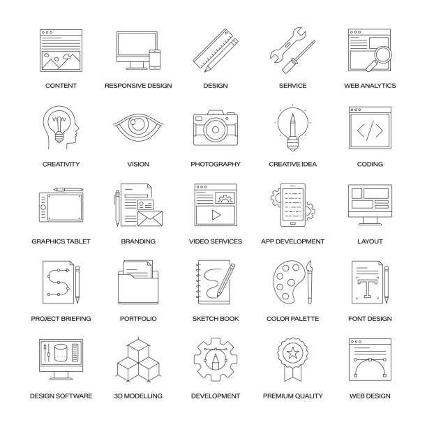 Website Thin Line Icon Set Website Thin Line Icon Set science and technology logo stock illustrations