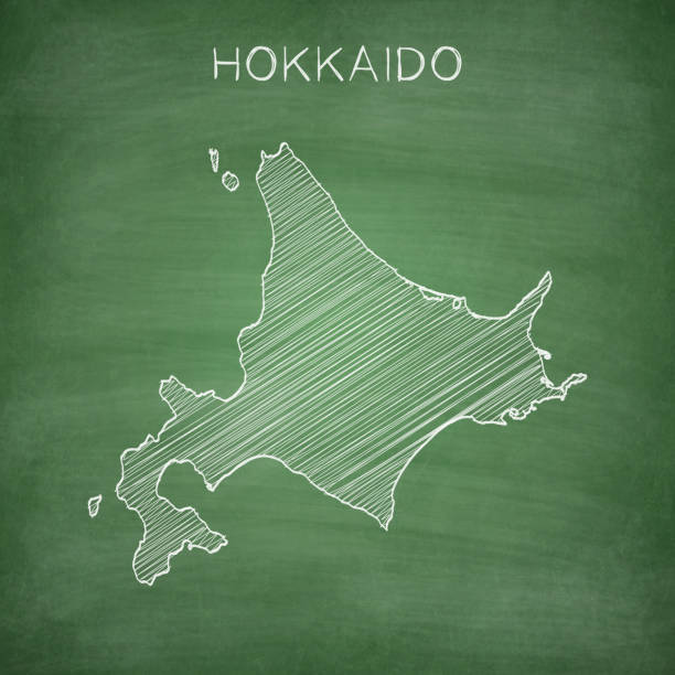 ilustraciones, imágenes clip art, dibujos animados e iconos de stock de mapa de hokkaido dibujado en pizarra - blackboard - blackboard green backgrounds education