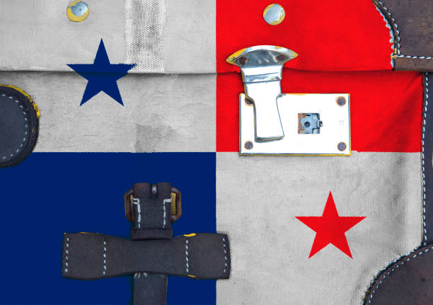 istock Panama flag is on texture. Template. Coronavirus pandemic. Countries may be closed. Locks. 1267040678