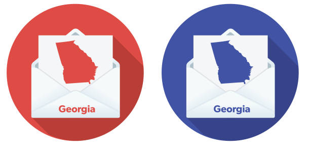 USA Election Mail In Voting: Georgia Distance or early voting by mail. Envelope contains one voter ballot with a state outline on it. File is CMYK color space and it comes with a large high resolution jpeg. georgia us state illustrations stock illustrations