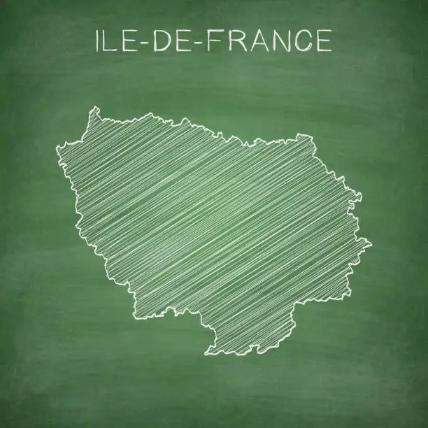Vector illustration of Ile-de-France map drawn on chalkboard - Blackboard