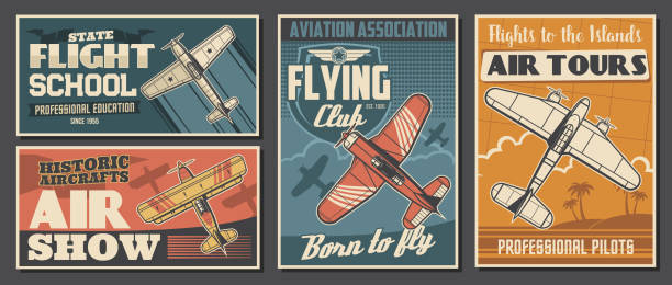 illustrations, cliparts, dessins animés et icônes de visites d’écoles de pilotage et affiches de club, aviation - airshow
