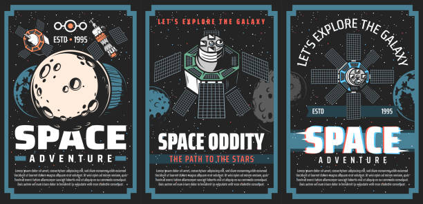 ilustraciones, imágenes clip art, dibujos animados e iconos de stock de carteles del espacio exterior de la galaxia del universo, planetas - jupiter