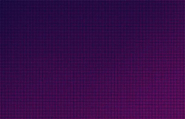 Vector illustration of LED screen gradient background, pink and purple monitor dots. Close-up of the macrotexture of the display.