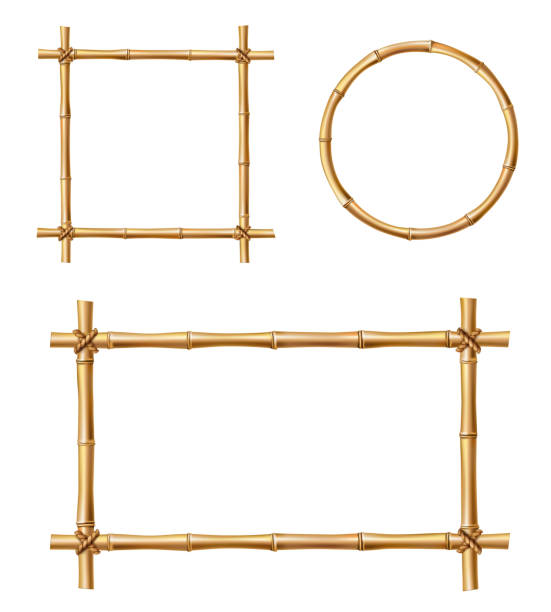 bambusrahmen, isolierte vektor holzränder gesetzt - bamboo green frame sparse stock-grafiken, -clipart, -cartoons und -symbole