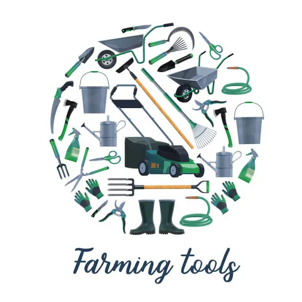 Vector illustration of Farming and gardening tools vector set