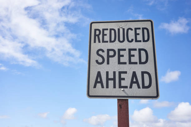 Reduced Speed Ahead Sign stock photo