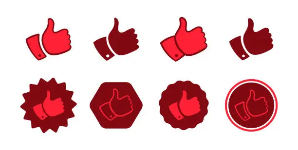Vector illustration of Like or thumb up icons web recommended set vector