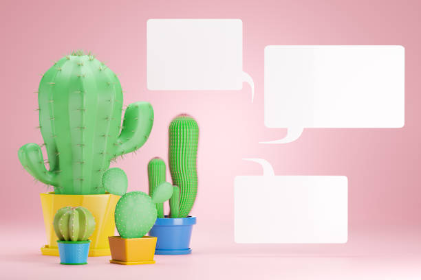 istock Four cactus plants are placed in a pink background on the left and have a white blank text box on the right. 1267053062