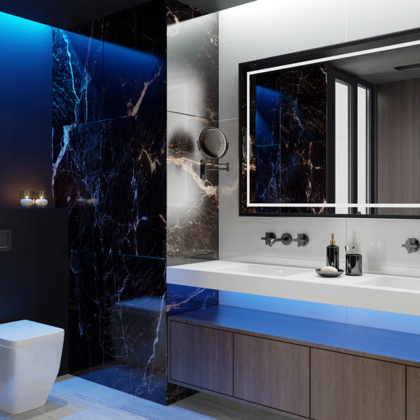 istock Luxurious bathroom with shower inspired by high class hotel room. Apartment interior 1267058572