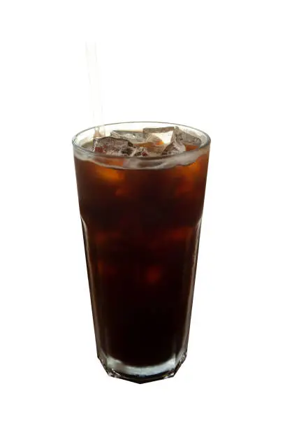 Glass of ice americano isolated on background