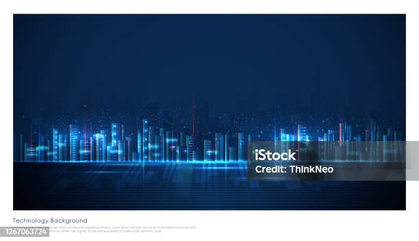 Futuristic Blue Smart City Background Stock Illustration - Download Image Now - Technology, City, Backgrounds