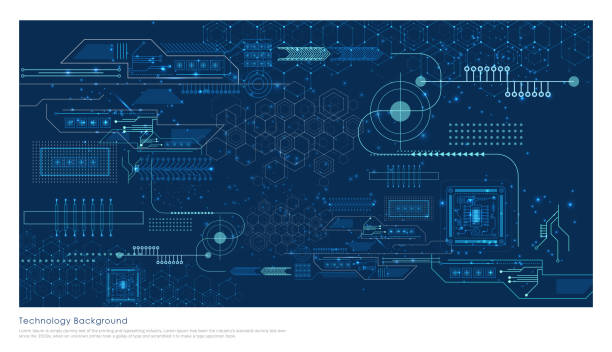 抽象的な技術背景、青基板パターン - electronics industry computer graphic blue backgrounds点のイラスト素材／クリップアート素材／マンガ素材／アイコン素材