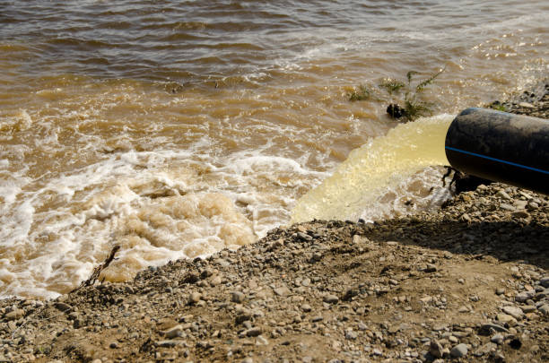 istock a strong stream of water pouring from a plastic water pipe into a river 1267065393