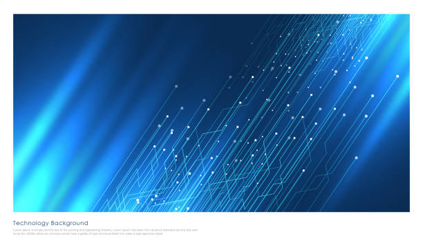抽象的な未来的な、回路基板および網状ラインのストックイラスト - electronics industry computer graphic blue backgrounds点のイラスト素材／クリップアート素材／マンガ素材／アイコン素材