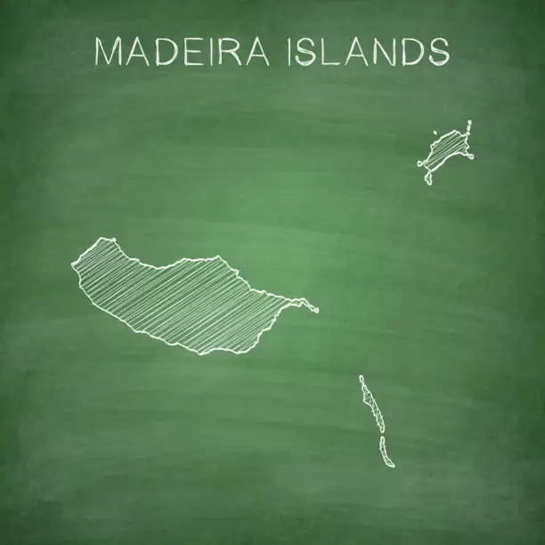 Vector illustration of Madeira Islands map drawn on chalkboard - Blackboard