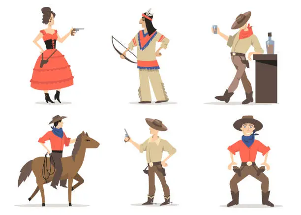 Vector illustration of Cowboy stories characters set