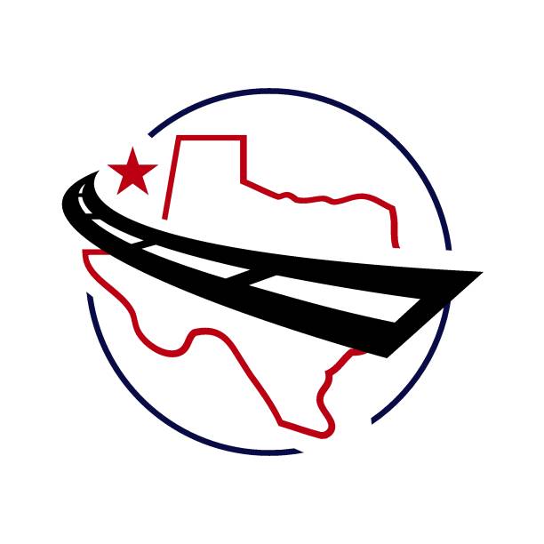 combination of road icon and texas map logo vector element illustration texas vector map with road element in blue and red flags color stock illustration texas road stock illustrations