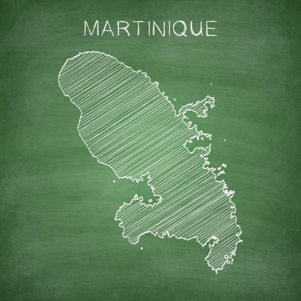 ilustraciones, imágenes clip art, dibujos animados e iconos de stock de mapa de martinica dibujado en pizarra - blackboard - blackboard green backgrounds education