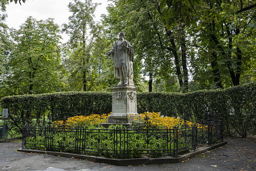 Graz, Austria. August, 2020. the statue of Alexander Anton Grafen von Auersperg in the Stadtpark in the city center