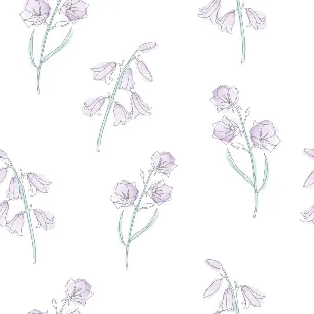 Vector illustration of Vector seamless pattern with watercolour purple campanulas