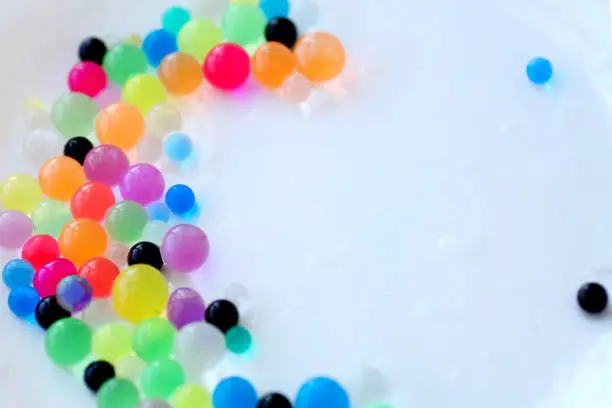 Decoration with hydrogel water balls - orbeez. Copy space