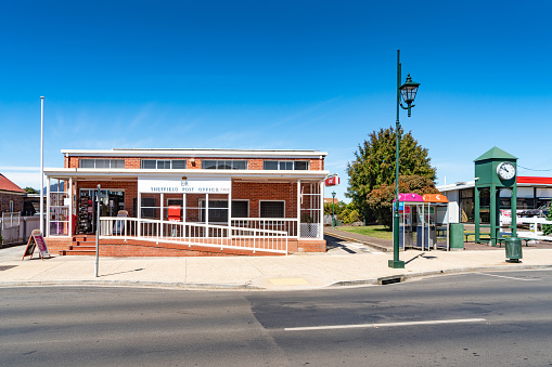 Sheffield, Tasmania, Australia - December 9, 2019: The old Post Office at main street in Sheffield town in Tasmania, Australia.
