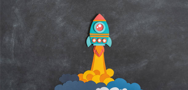 istock Rocket takes off. Back to school. Copy space. Business concept 1267086133