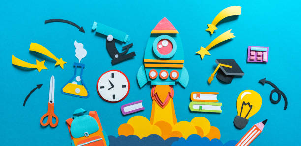 istock Rocket takes off. Back to school. Copy space. Education concept 1267086206