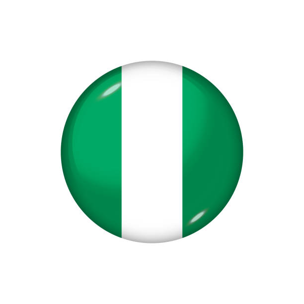 Glossy flag icon ofNigeria Icon flag of Nigeria . Round glossy flag. Vector illustration. EPS 10 oyo state stock illustrations