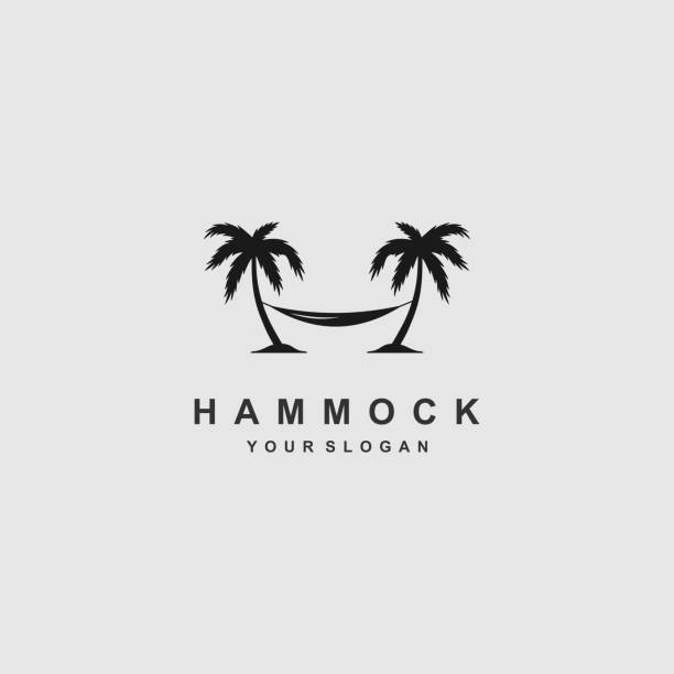 ハンモックアイコンデザインテ�ンプレート、ベクターイラスト - hammock relaxation palm tree outdoors点のイラスト素材／クリップアート素材／マンガ素材／アイコン素材