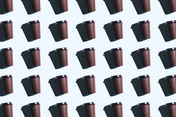 Plastic coffee cup. Many togo mug. Paper drink glass