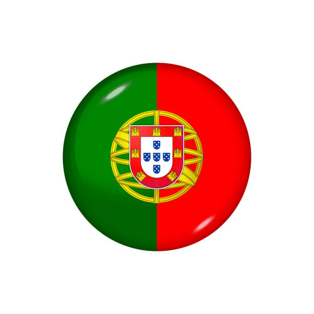 Glossy flag icon ofPortugal Icon flag of Portugal . Round glossy flag. Vector illustration. EPS 10 portugal stock illustrations