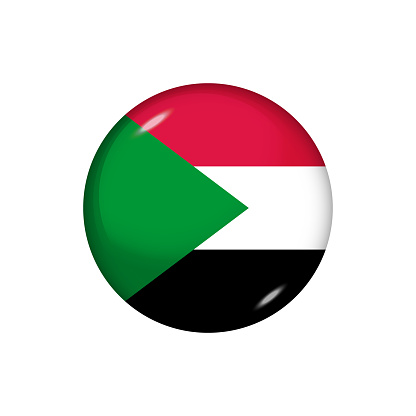 Icon flag of Sudan . Round glossy flag. Vector illustration. EPS 10