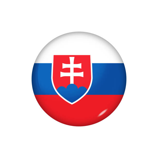 Glossy flag icon ofSlovakia Icon flag of Slovakia . Round glossy flag. Vector illustration. EPS 10 slovak language stock illustrations