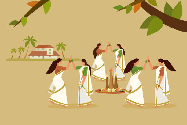 Women Perform Traditional Dance Thiruvathira Concept For Onam Festival In  Kerala India Stock Illustration - Download Image Now - iStock