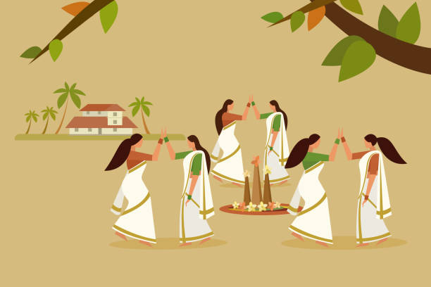Women Perform Traditional Dance Thiruvathira Concept For Onam Festival In Kerala India Stock Illustration - Download Image Now - iStock Women Perform Traditional Dance Thiruvathira Concept For Onam Festival In Kerala India Stock Illustration - Download Image Now - iStock