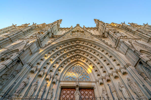 Gothic Barcelona Cathedral at the sunrise, Spain.