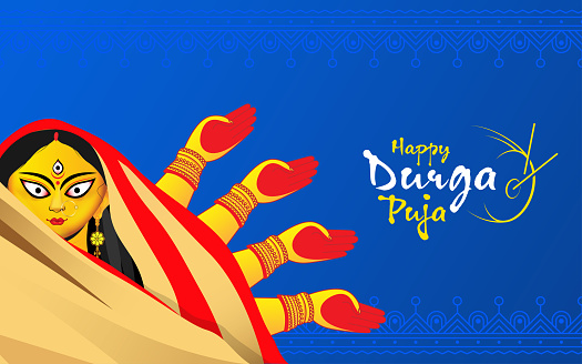 Happy Durga Puja Festival Greeting Stock Illustration - Download Image Now  - Durga, Navratri, Human Face - iStock