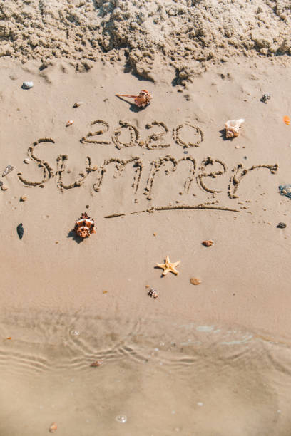 istock summer 2020 text on sand beach shells and starfish around 1267094817