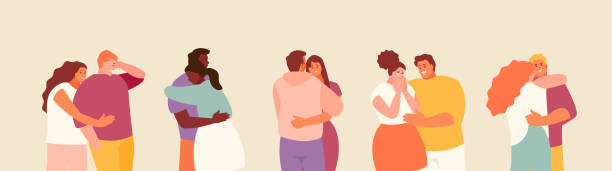 Supportive and comforting people People hugging and supporting each other. Love and care vector illustration mercy hug stock illustrations