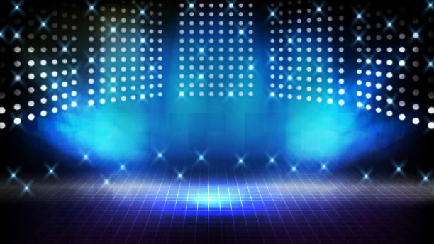 istock abstract futuristic background of blue empty stage Stairs covered with red carpet and lighting spotlgiht stage background 1267097318