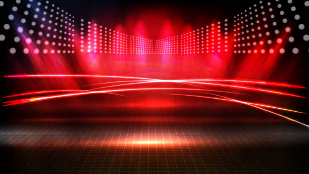 istock abstract futuristic background of red empty stage arena stadium spotlgiht stage background 1267097343