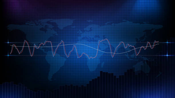 macd rsi 스토샤틱 전략과 세계지도와 주식 시장의 추상적 배경 - oscillator stock illustrations