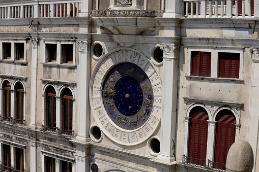 Venice, Italy - July 30, 2020: St Mark's Clocktower, Torre dell’Orologio.